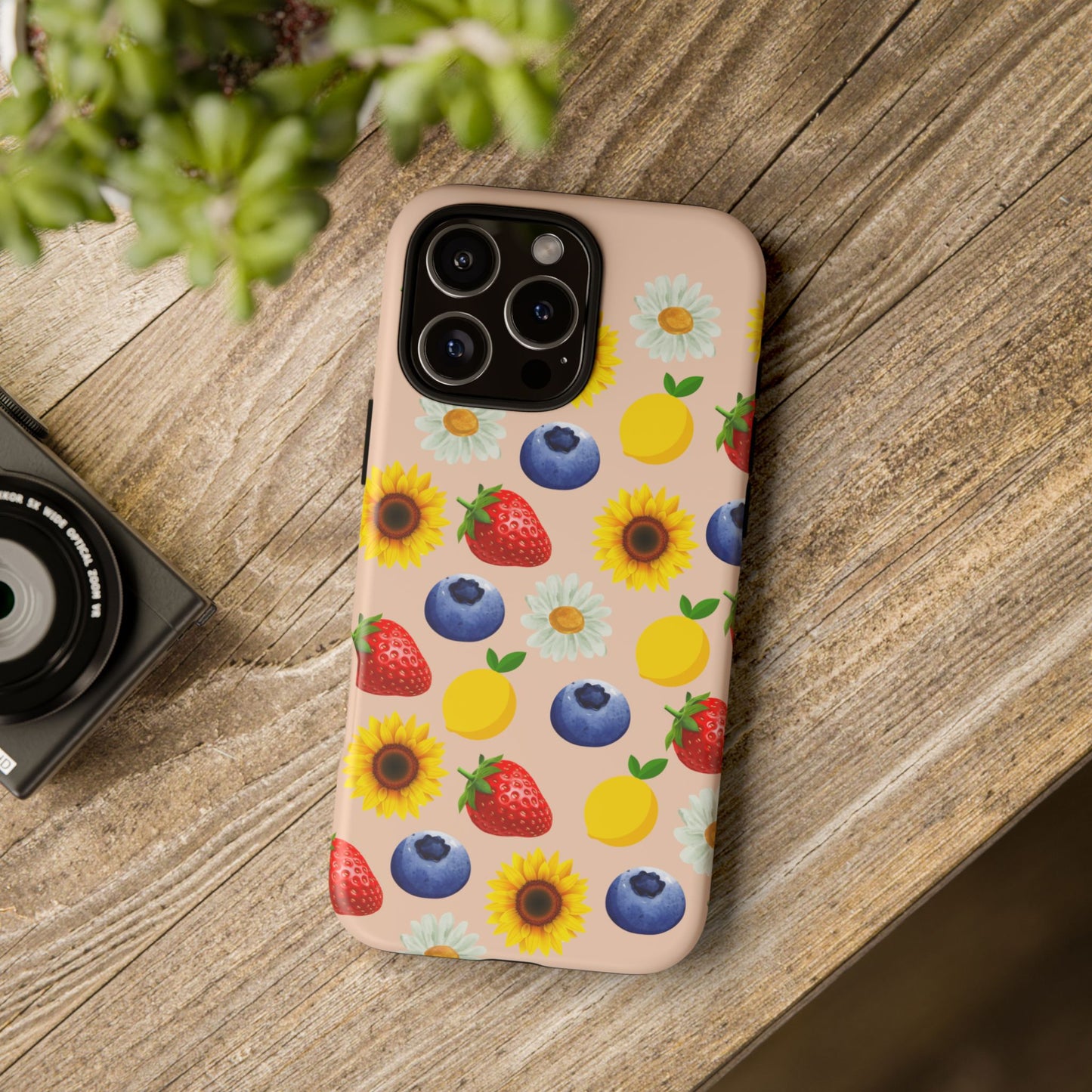 Colorful Floral Phone Case with Fruits and Florals Design