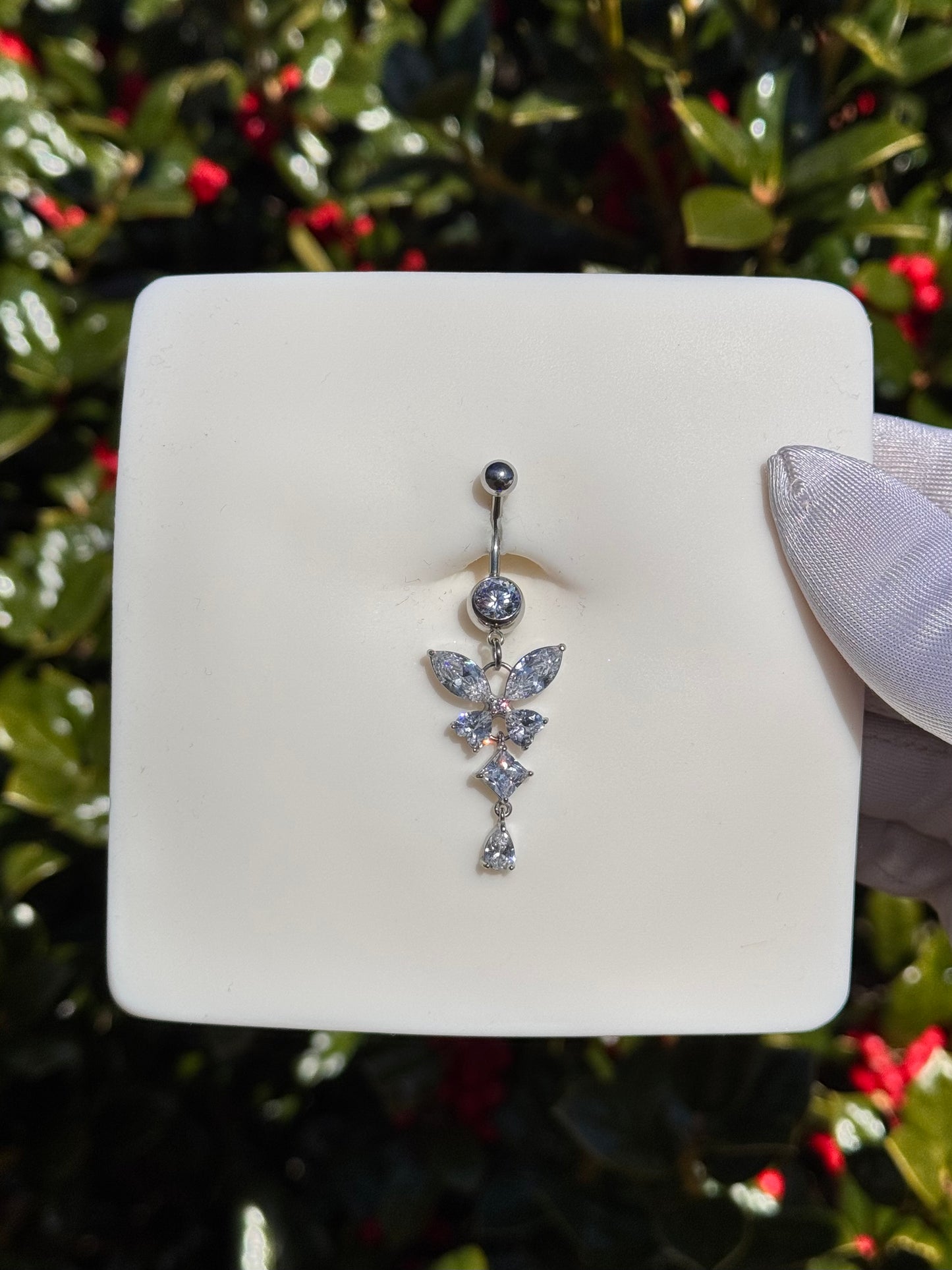 Gemma butterfly belly ring