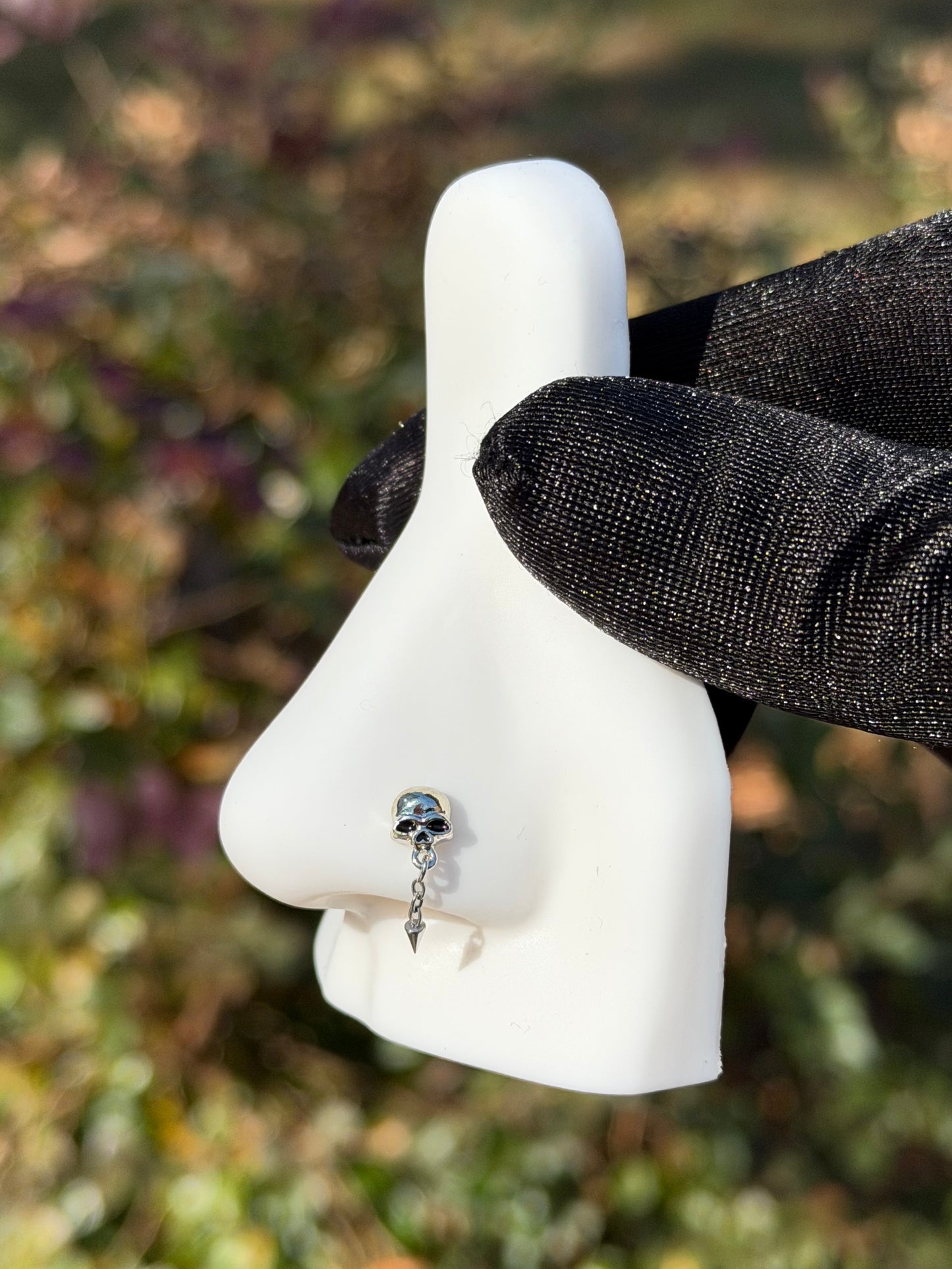 Skull head dangle nose ring