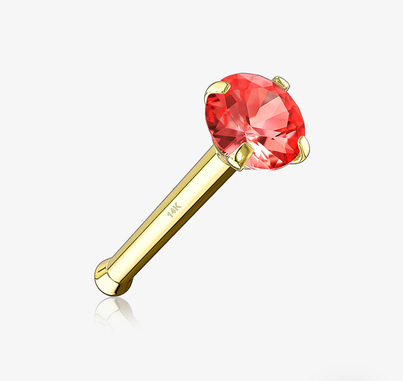 Gold Prong 14 Karat Set Gem Top Nose Stud Ring