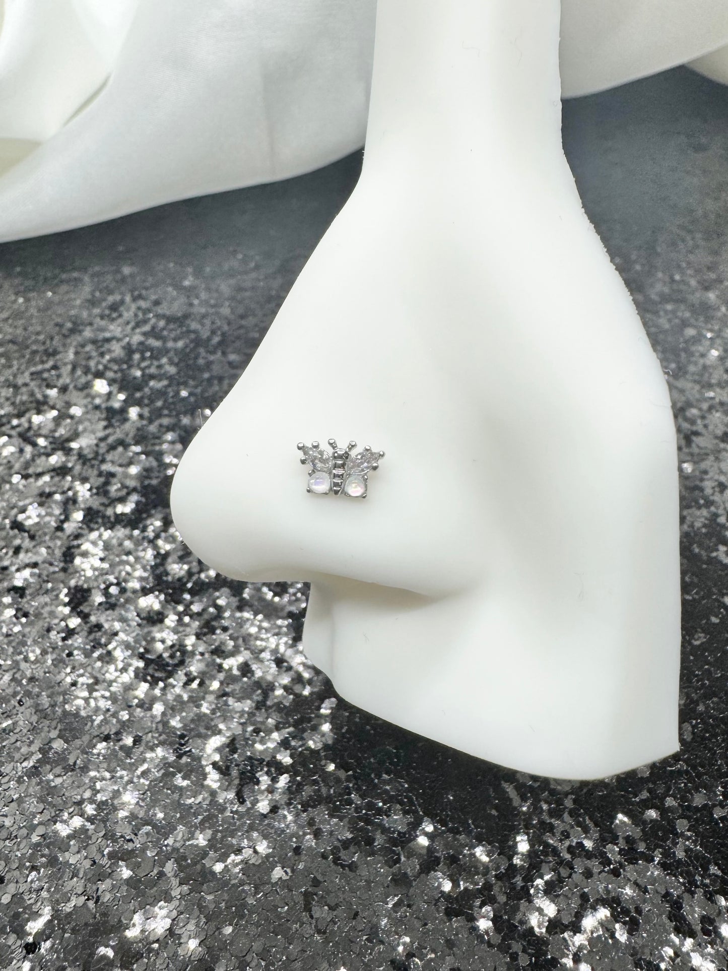 Opal butterfly nose ring