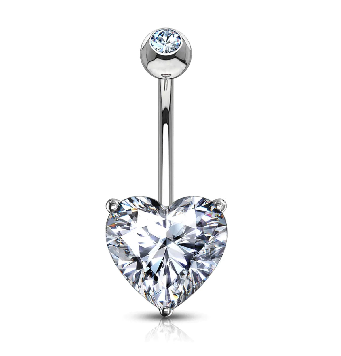 Heart white gold 14k CZ Prong Gem Belly Ring