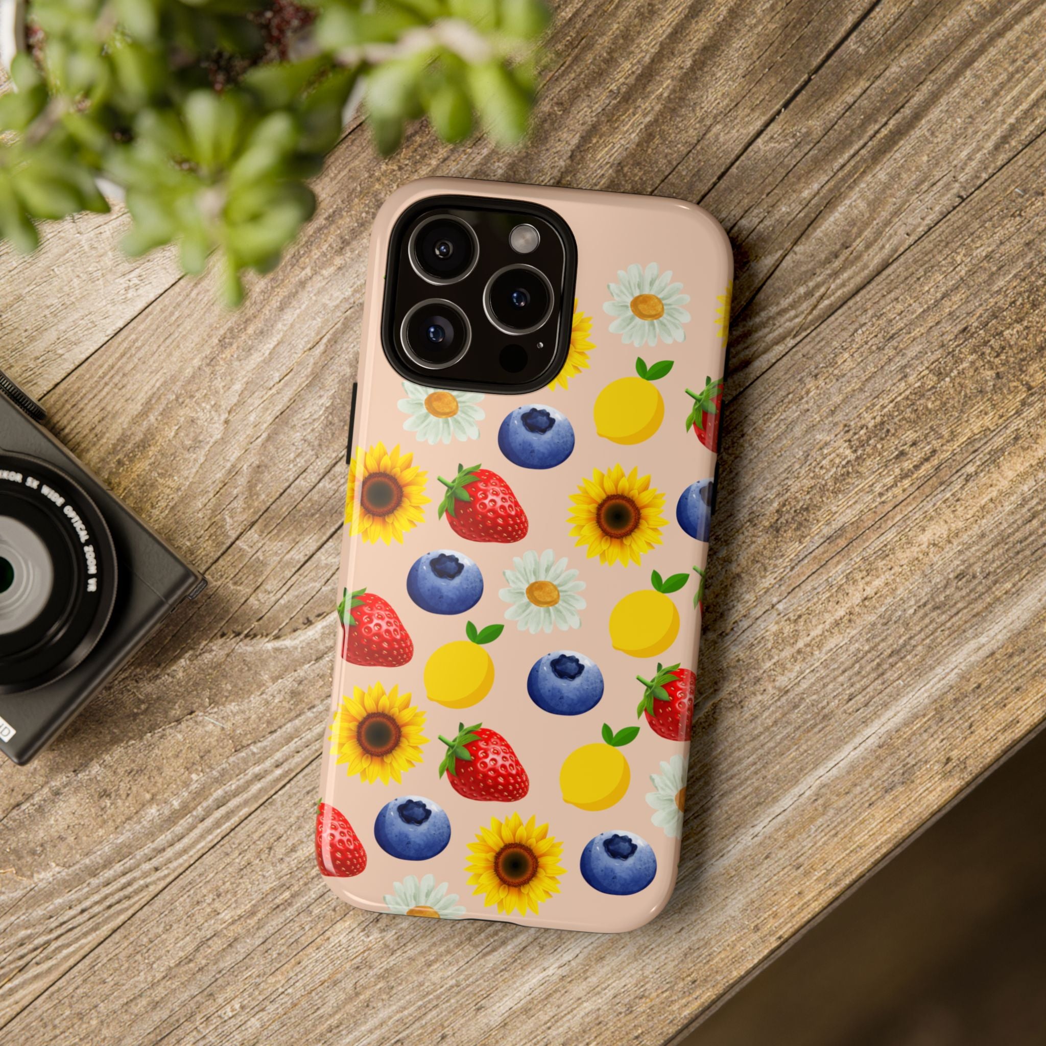 Colorful Floral Phone Case with Fruits and Florals Design