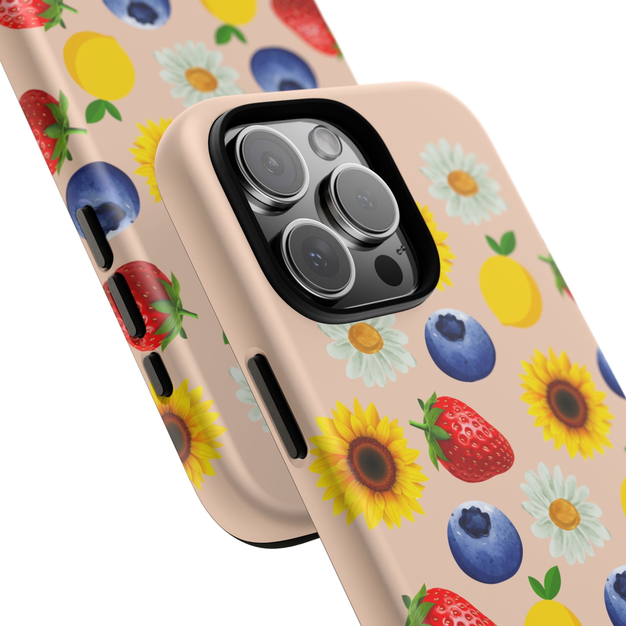 Colorful Floral Phone Case with Fruits and Florals Design
