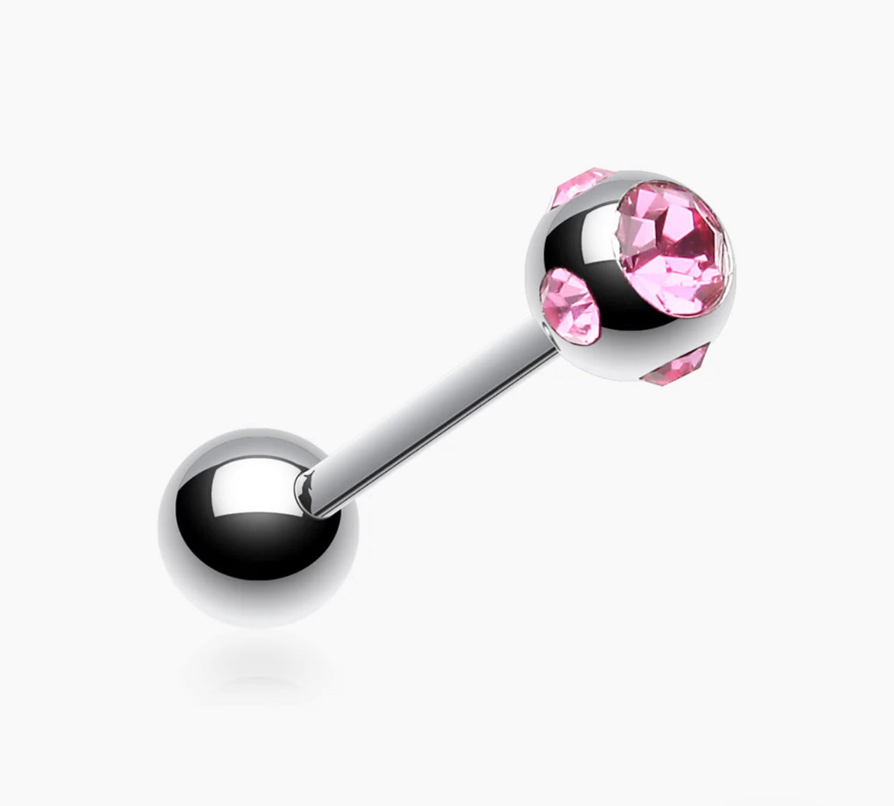 Pink crystal ball tongue ring