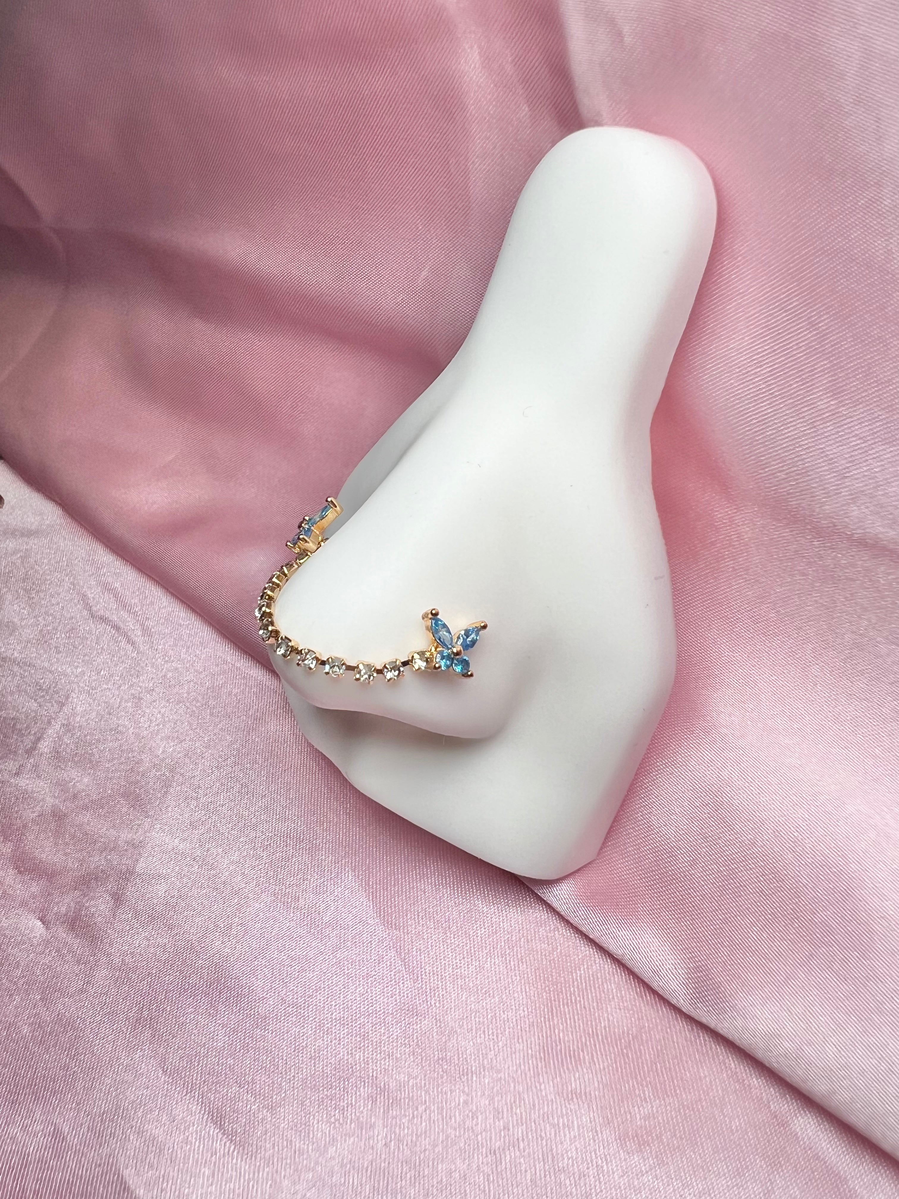 Blue butterfly chain nose ring