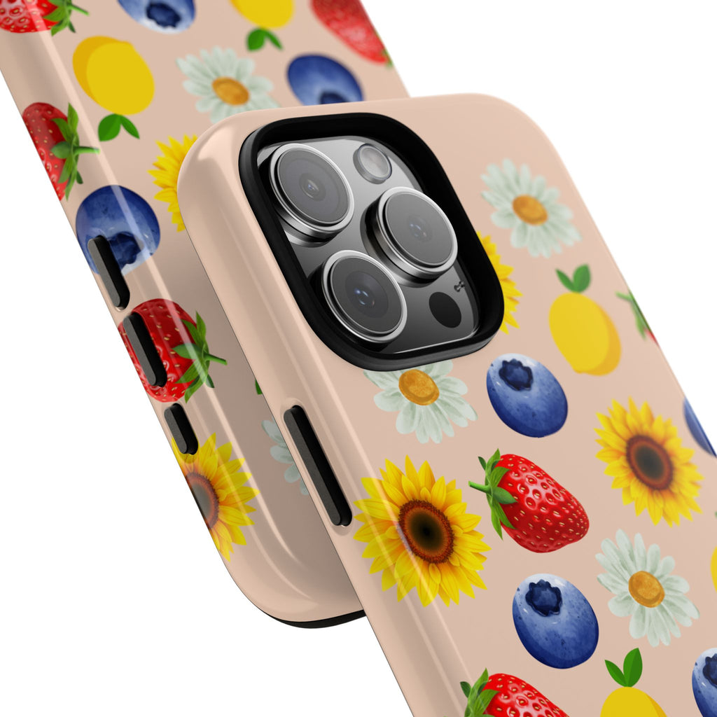 Colorful Floral Phone Case with Fruits and Florals Design