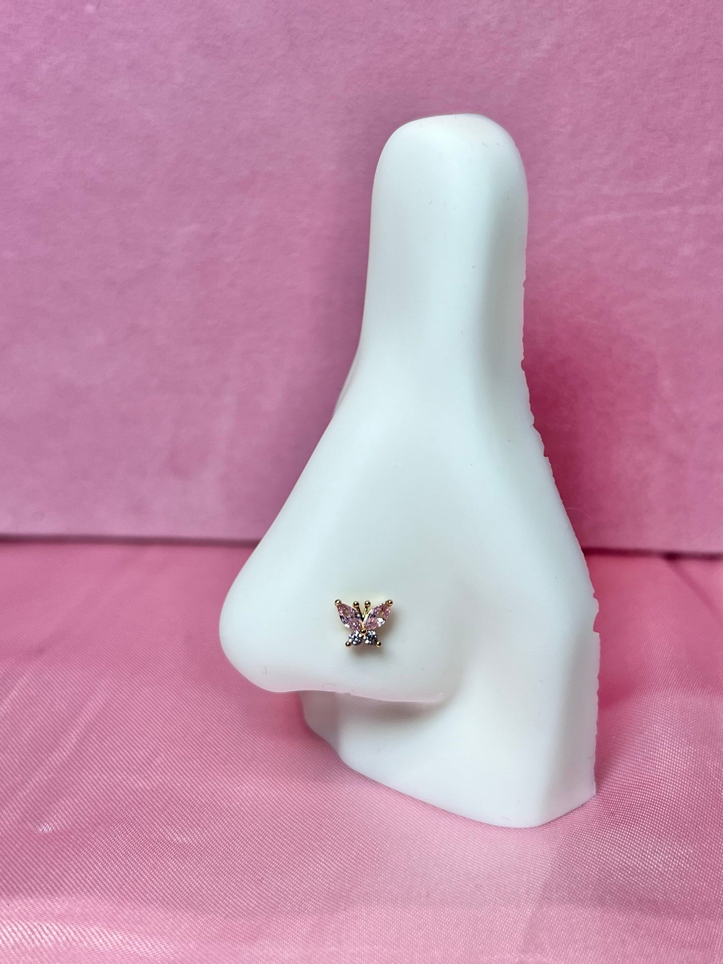 Pink butterfly nose ring