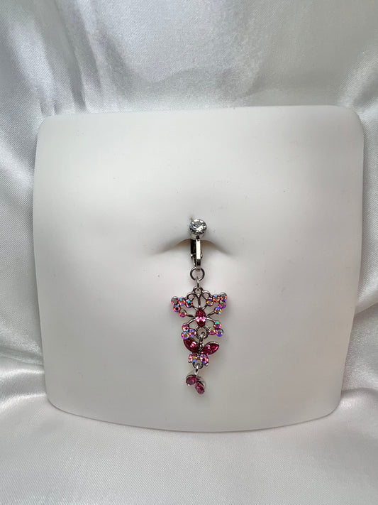 Pink butterfly fake belly ring