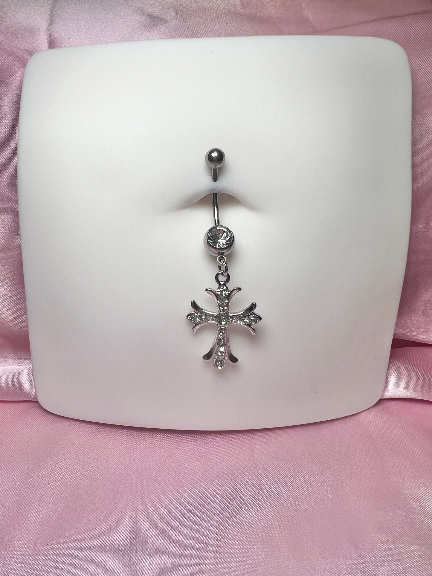 Icy cross longer belly ring