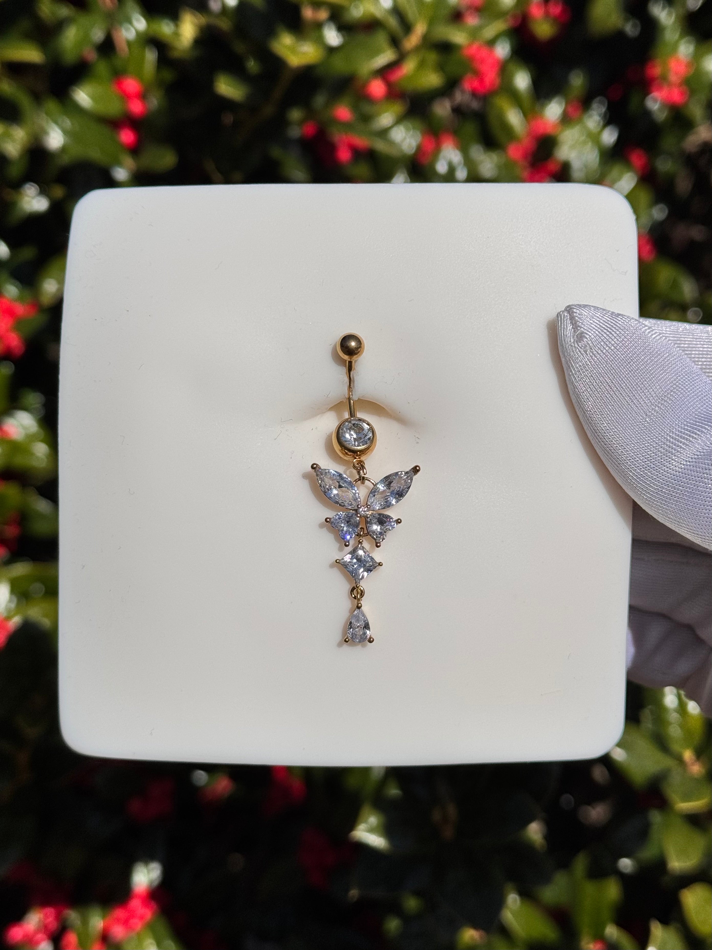 Gemma butterfly belly ring