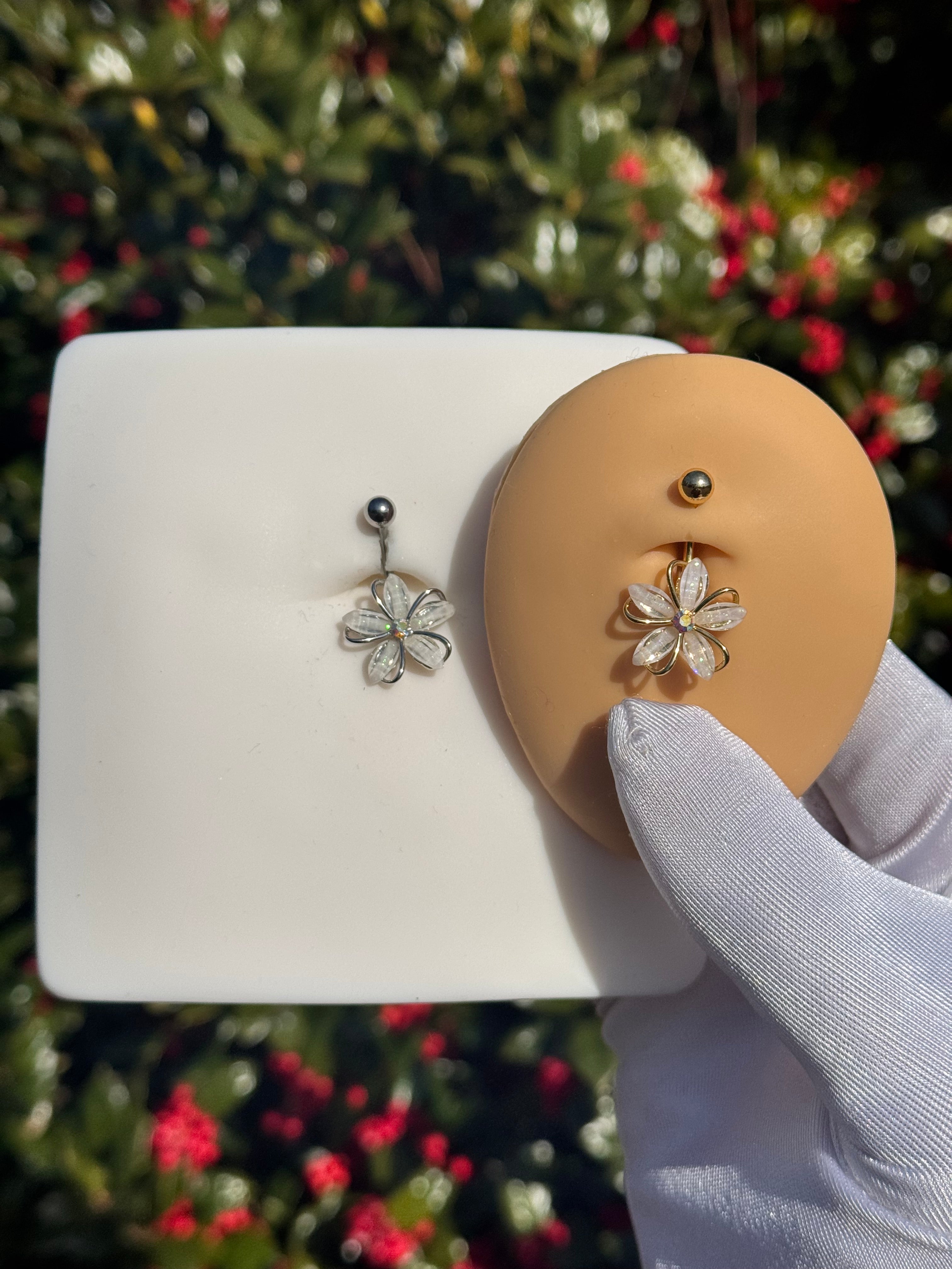 Bloom flower belly ring
