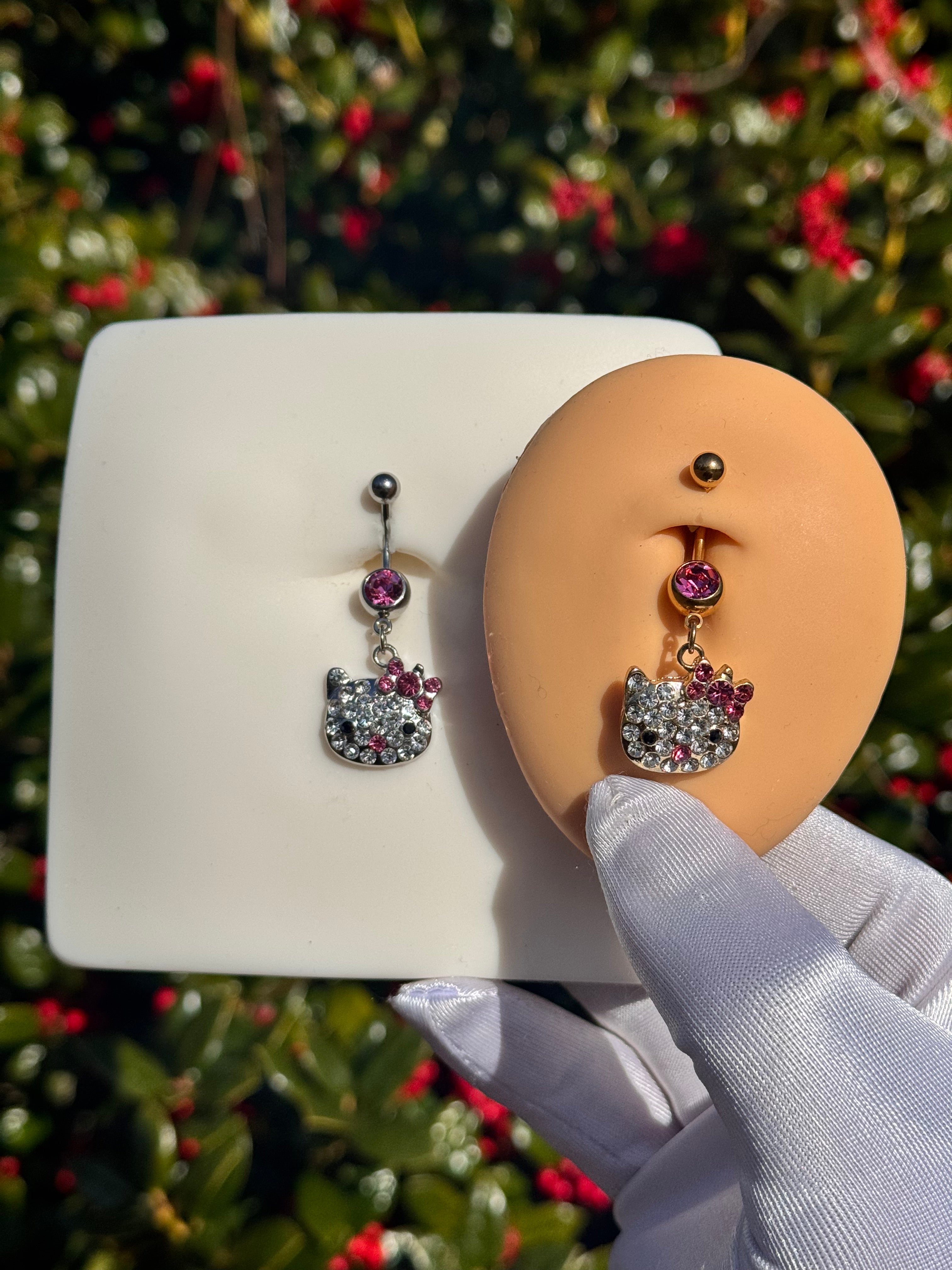 Icy kitty belly ring