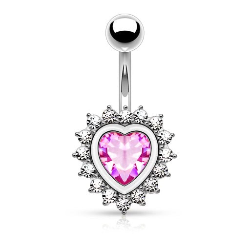 Iced out heart belly ring