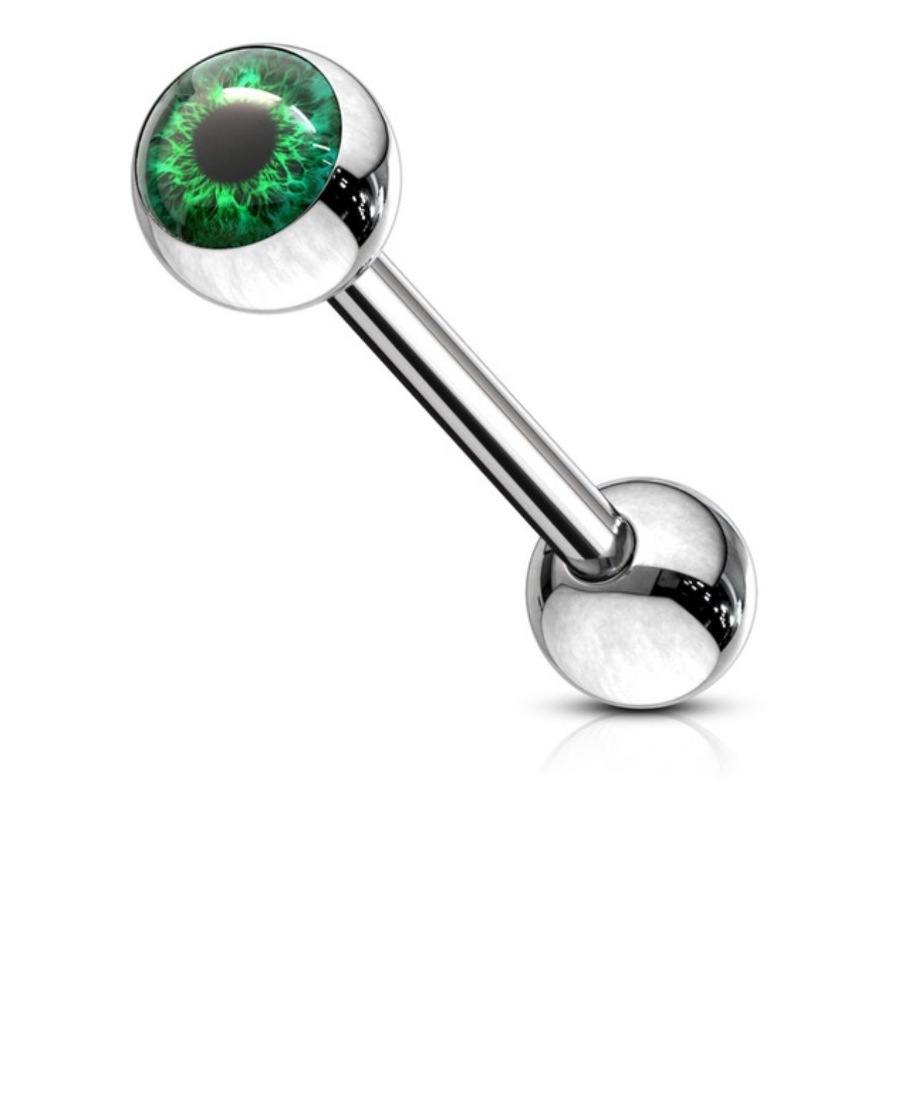 Green eye tongue ring