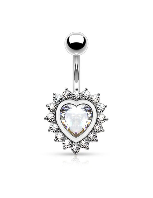 Iced out heart belly ring