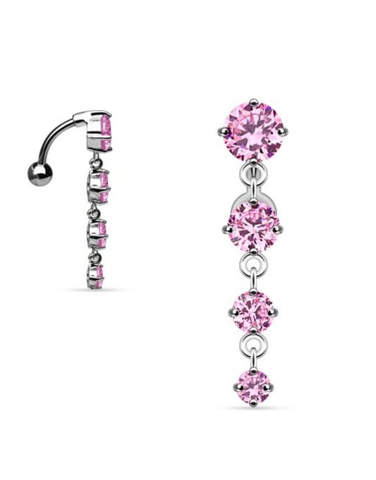 Pink gem top down belly ring