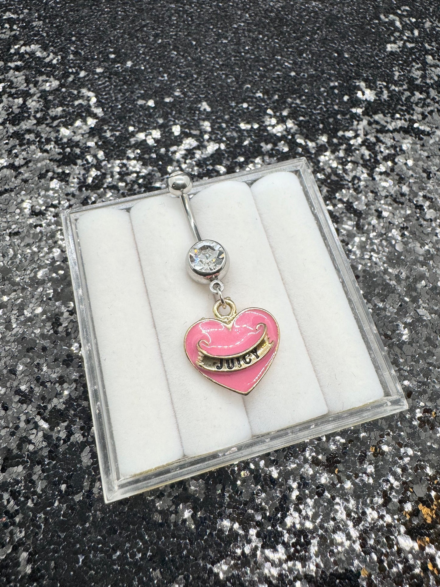 Pink juicy heart belly ring