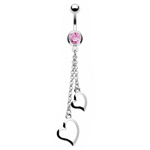 Double heart belly ring