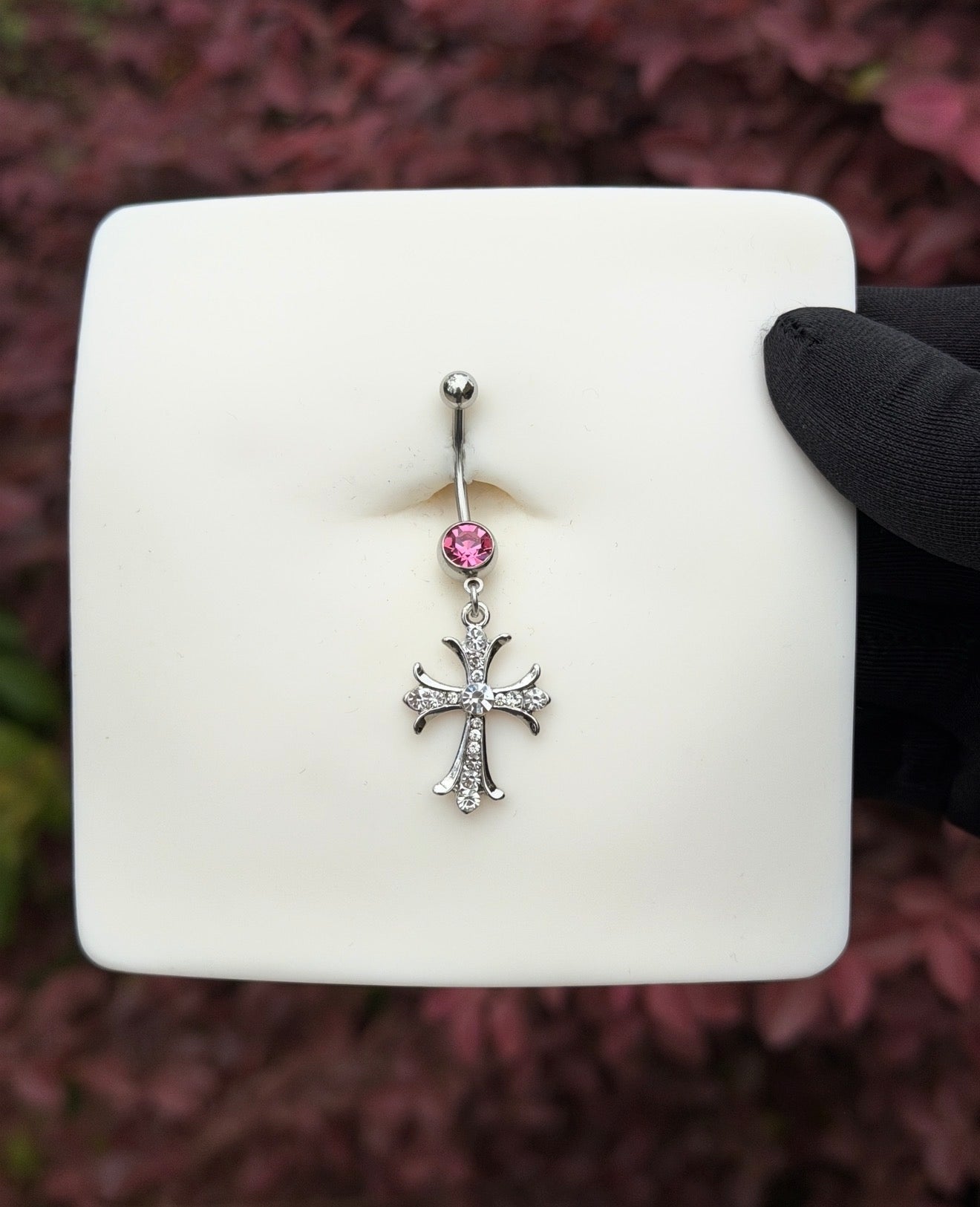 Icy cross longer belly ring