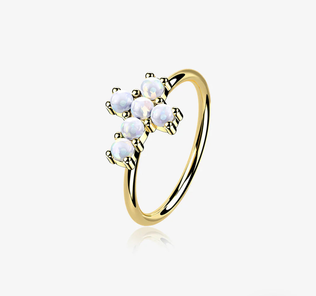 Gold Brilliant 14 Karat cross Bendable Hoop Ring