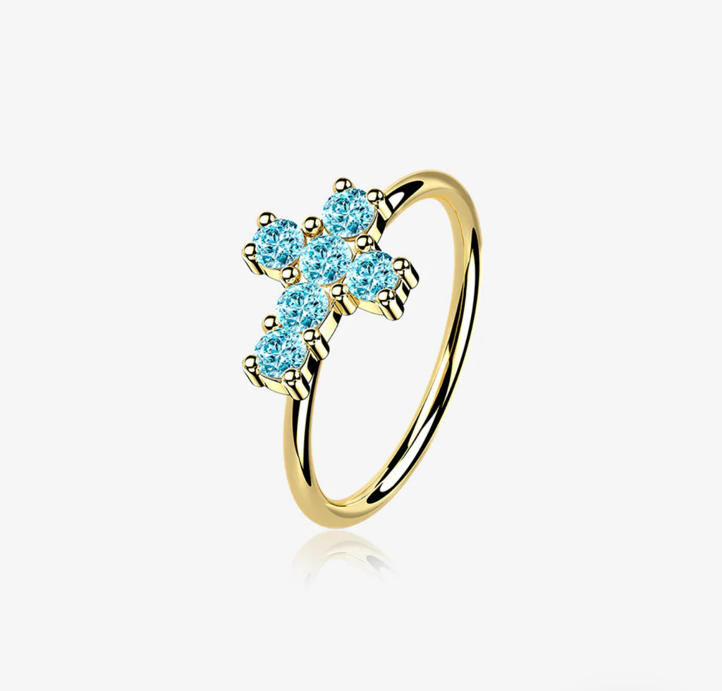Gold Brilliant 14 Karat cross Bendable Hoop Ring