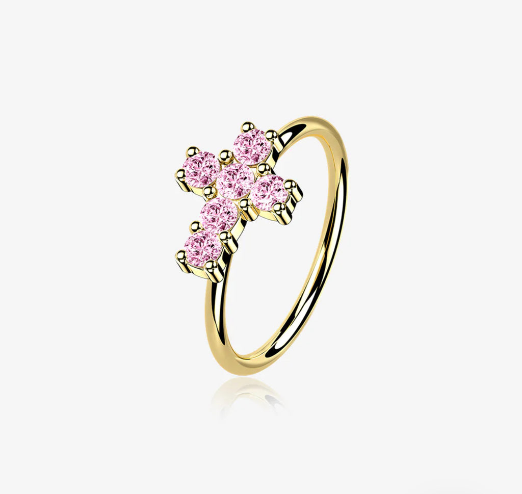 Gold Brilliant 14 Karat cross Bendable Hoop Ring