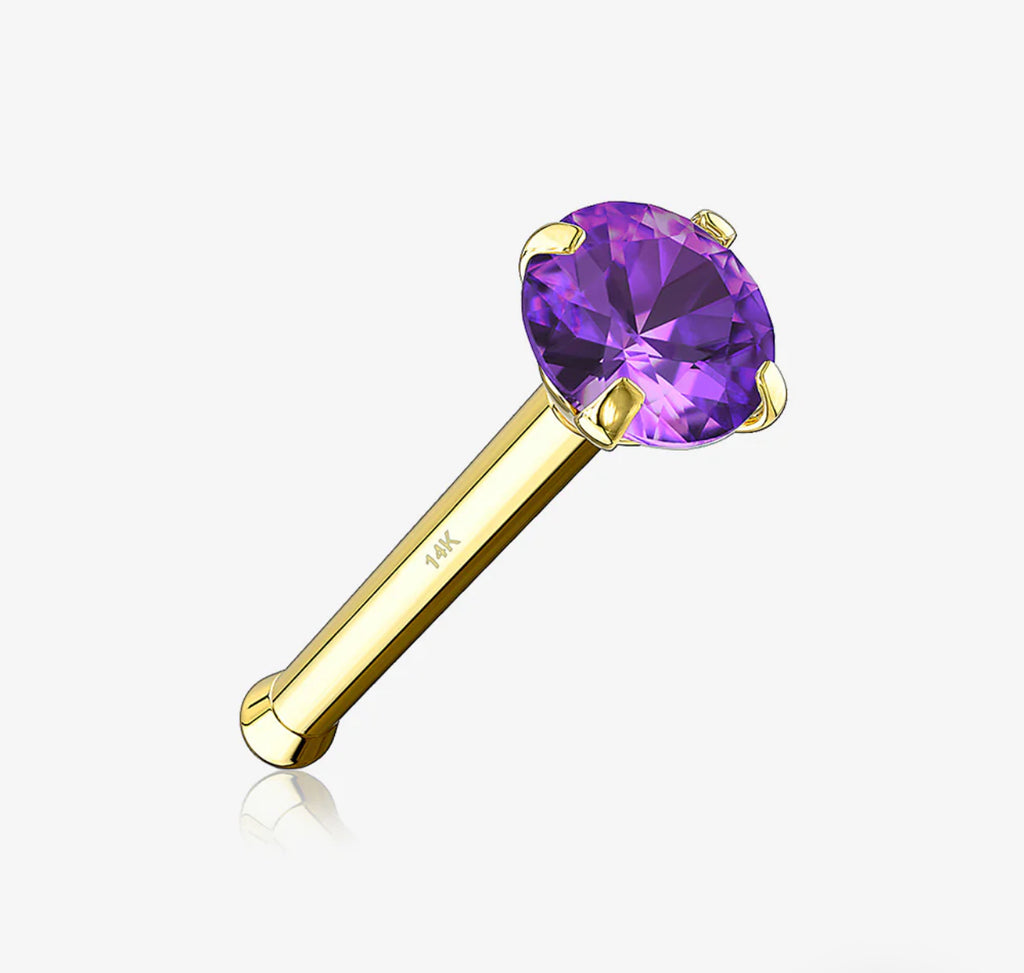 Gold Prong 14 Karat Set Gem Top Nose Stud Ring