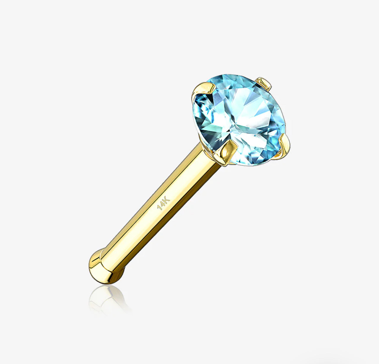 Gold Prong 14 Karat Set Gem Top Nose Stud Ring
