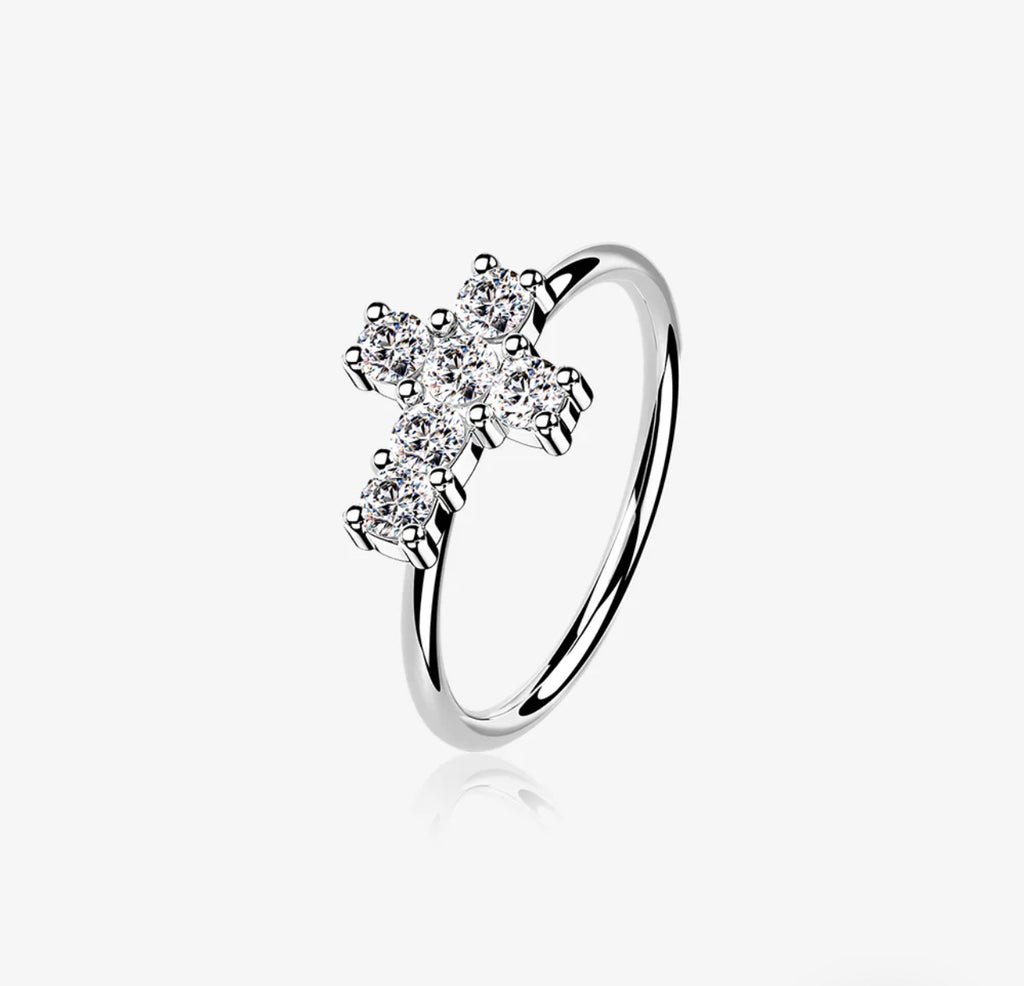 White Gold Brilliant 14 Karat cross Bendable Hoop Ring