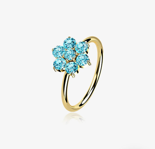 Gold Brilliant 14 Karat flower Bendable Hoop Ring