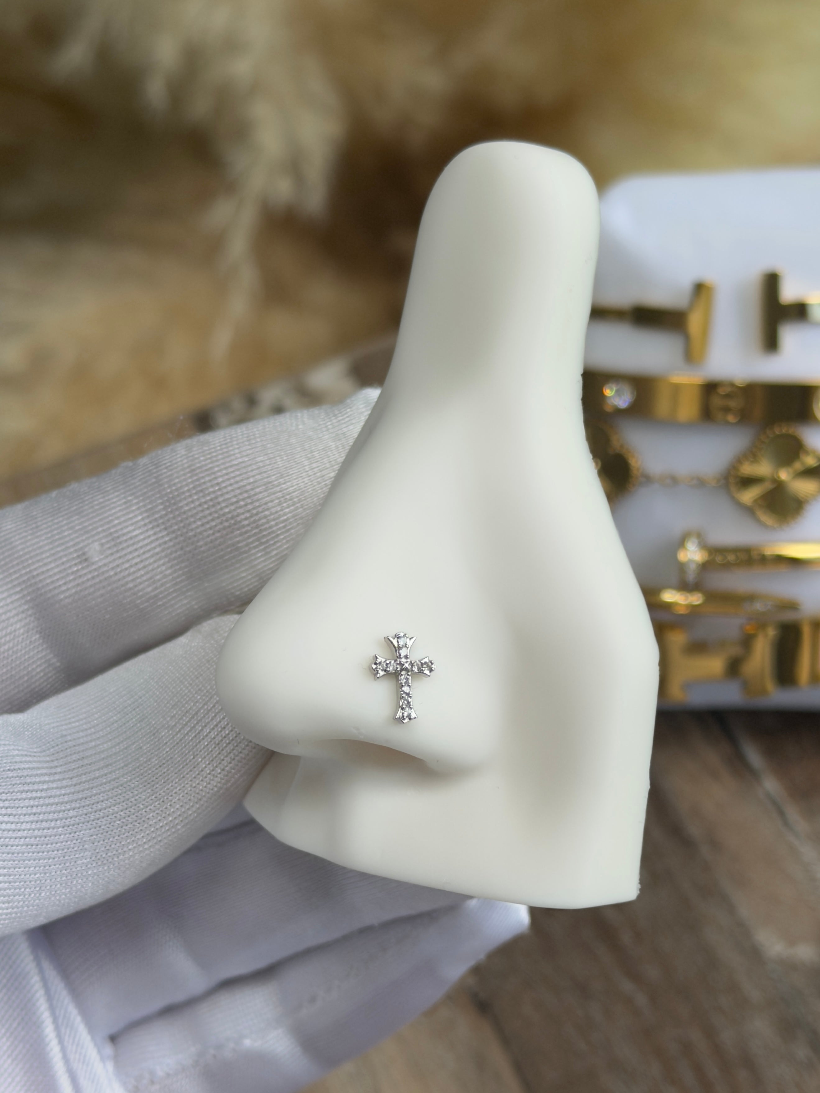 Brooklyn cross nose ring