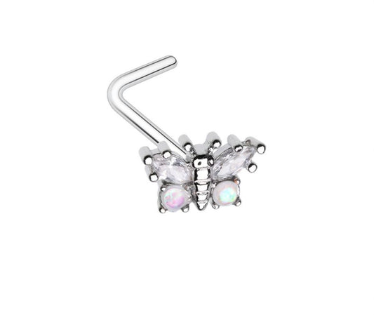 Opal butterfly nose ring