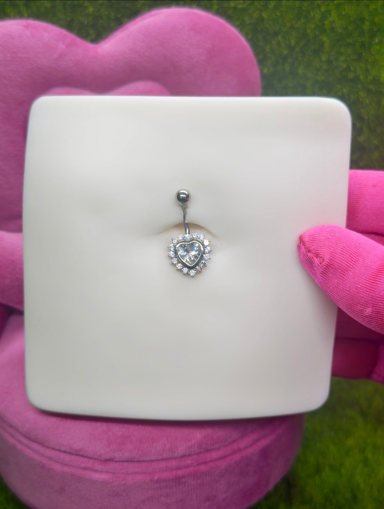 Iced out heart belly ring