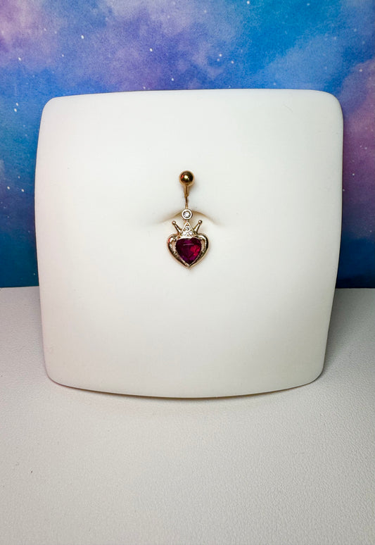 Heart crown belly ring