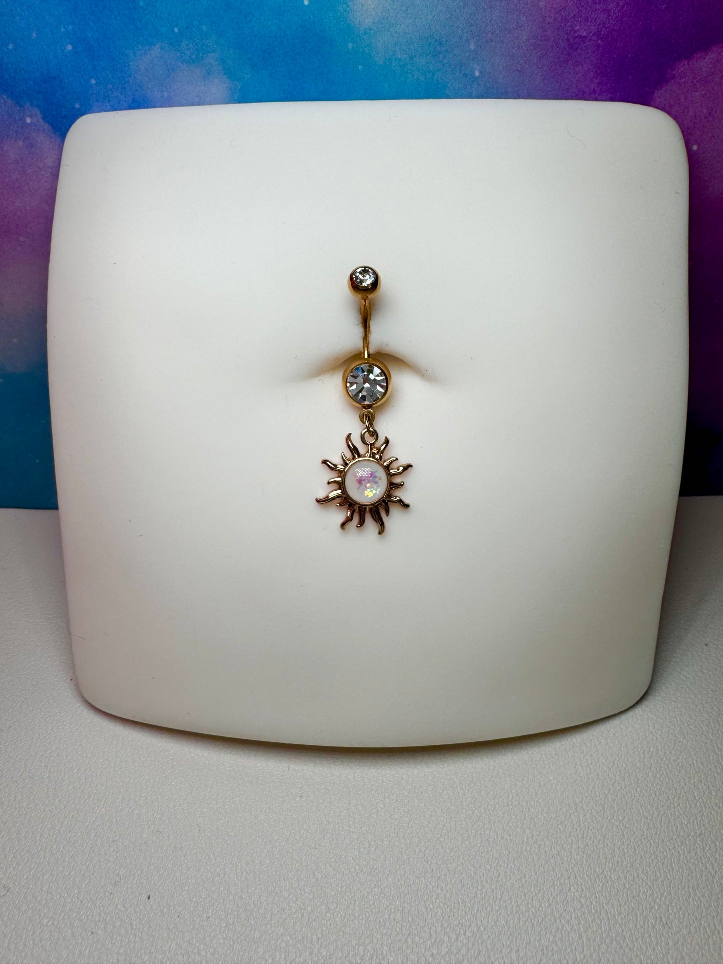 Opal sun belly ring