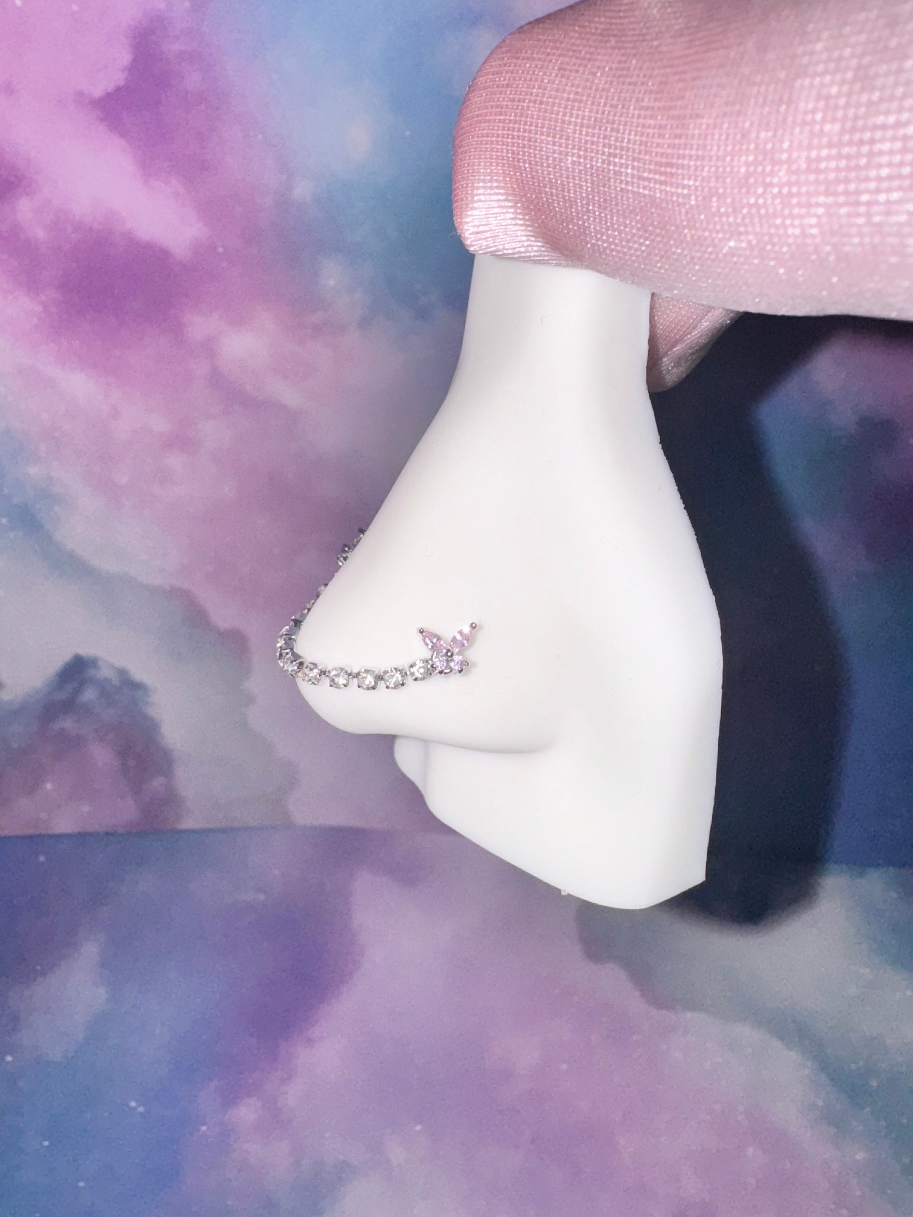 Pink Butterfly chain nose ring