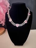 Pink heart choker chain