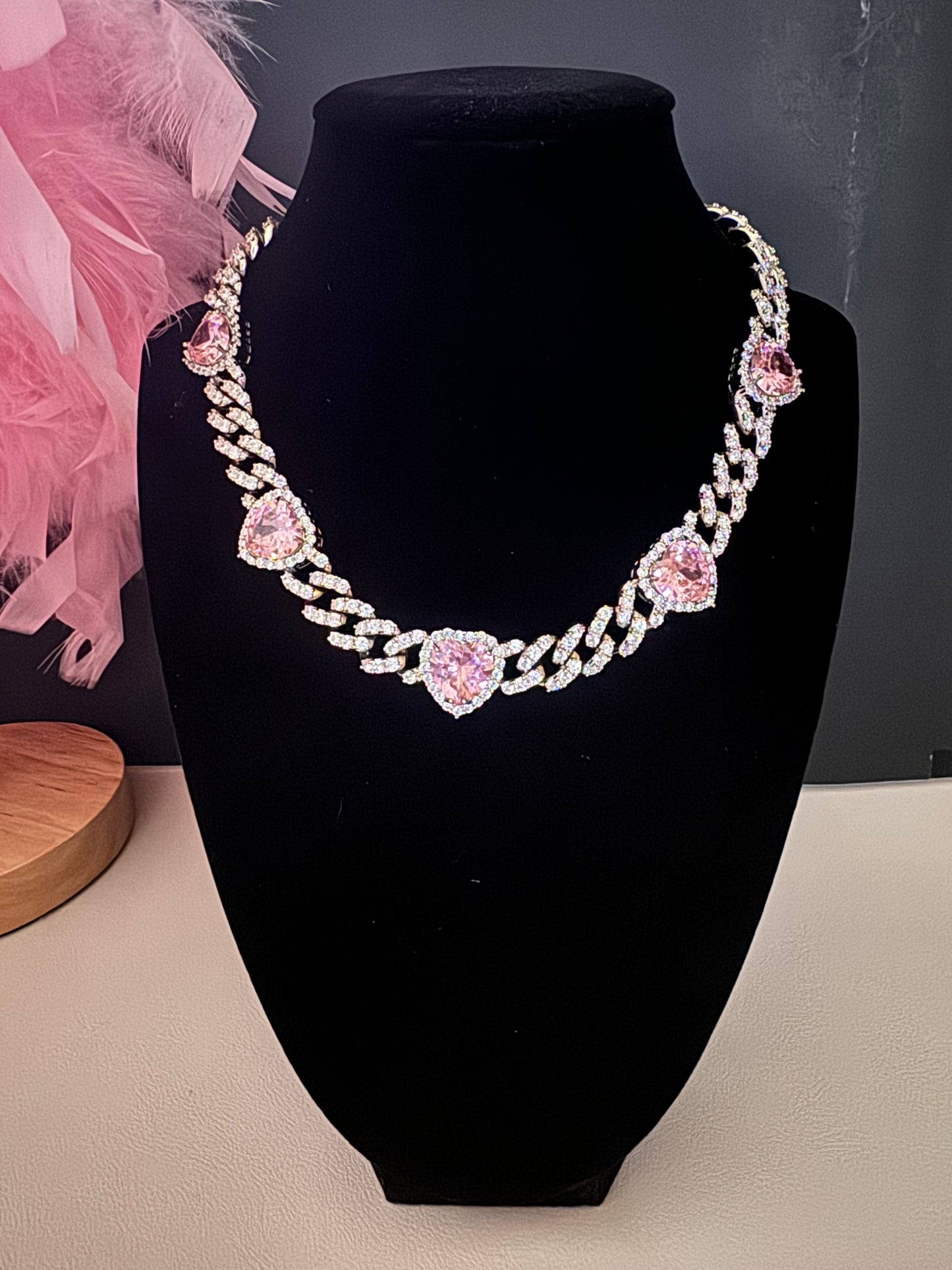 Pink heart choker chain