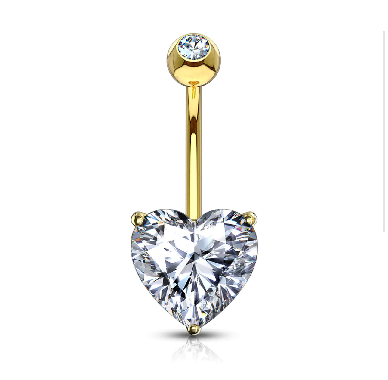 Gold 14K Solid Gold Heart CZ Prong Gem Belly Ring