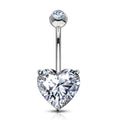 Heart white gold 14k CZ Prong Gem Belly Ring
